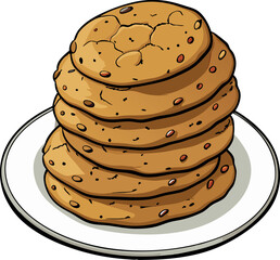 Freshly Baked Golden Brown Chocolate Chip Cookies Stacked on White Plate – Crunchy, Chewy, Sweet, Homemade Bakery Treats – Delicious Snack for Dessert Lovers, Party, Holiday, Breakfast