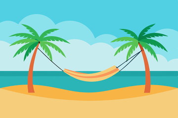 a hammock tied between two palm trees on a sunny 