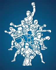 Group of Boxer Mix Action Boxing Sport Cartoon Graphic Vector
