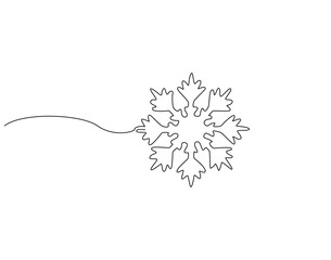 Continuous one line drawing of snowflake. One line drawing illustration of snowflake falling. Christmas and winter concept single line. Editable outline