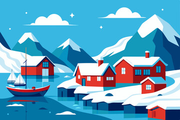 a norwegian fishing village blanketed in snow with 