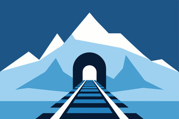 a train track disappearing into a snowy tunnel 