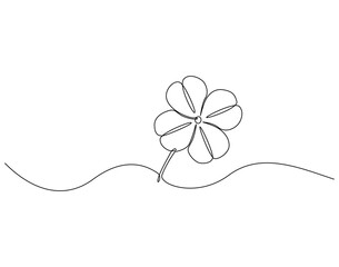 Continuous one line drawing of clover. One line drawing illustration of clover leaves. Lucky symbol concept single line. Editable outline