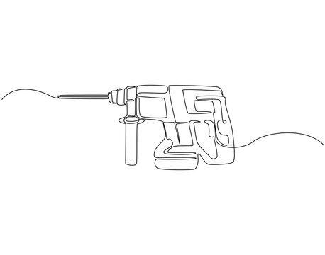 recommend clip art: Continuous one line drawing of drilling machine. One line drawing illustration of electric drilling machine. Construction tool concept single line. Editable outline