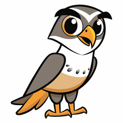 Cartoon owl bird standing with big eyes and unique expression is illustrated perfectly