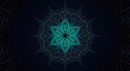Teal and Gold Fractal Mandala Abstract Art Background Design