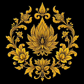 Golden Thai-Khmer Thepanom Pattern in Angkor Style