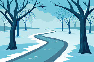 icy footpath through a quiet winter park lined 