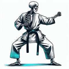 Skeletal Karateka in Fighting Stance Illustration suitable for editorial use