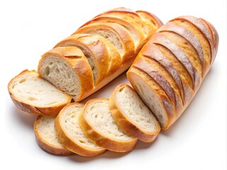 Set Of Sliced Baguette Bread Isolated On A White Background
