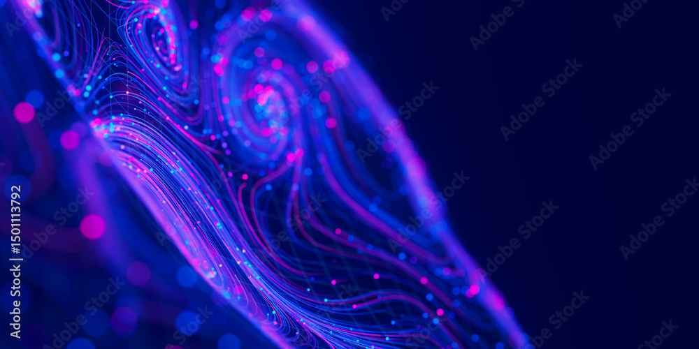Poster closeup of big data swirl patterns in futuristic cyberspace. whirl flow of data in quantum digital n