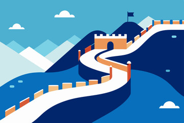 snow covered great wall of china winding through 