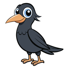 Fototapeta premium A charming cartoon raven stands, its wide eyes and stylized feathers adding whimsical appeal