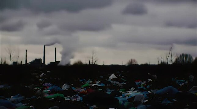 Aerial View: Industrial Waste & Smokestacks Tainting Rivers
