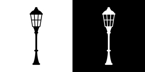 Street lamps icon. Devices for illumination of entryway, porch, walkway, path, garden, yard, park. Vector flat icon set.