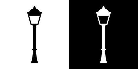 Street lamps icon. Devices for illumination of entryway, porch, walkway, path, garden, yard, park. Vector flat icon set.