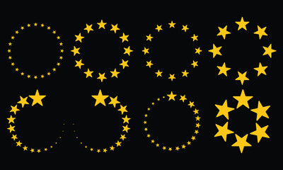 yellow stars circle set on black background. Suitable for any design. Vector symbol template illustration
