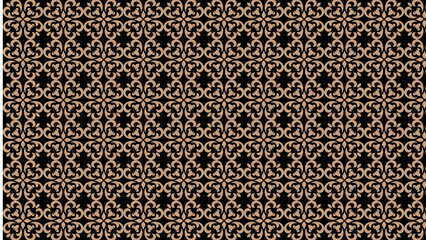 Decorative pattern with floral and swirl elements on a dark background design repeat