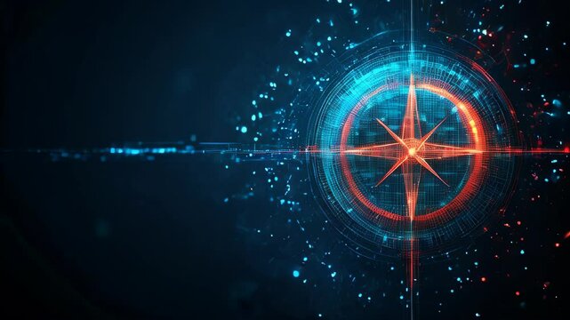 video of A low-poly wireframe compass symbolizing target goals and success through digital technology. Represents business strategy and achievїement, with a focus on direction and precision