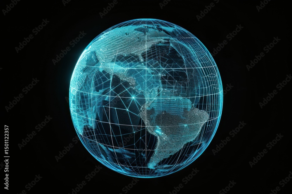Canvas Prints glowing wireframe of globe futuristic sphere planet.
