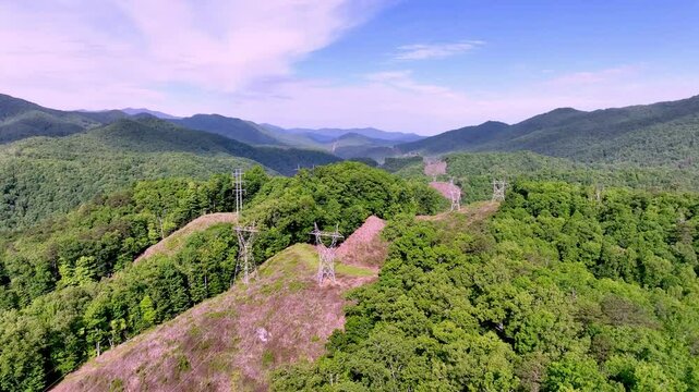 Hydroelectric power lines running from the hydroelectric plant at fontana dam