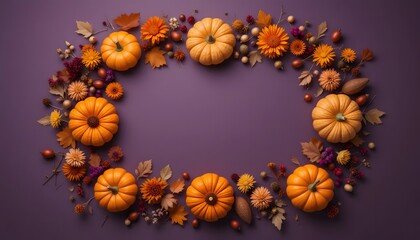 Rustic Autumn Decoration with Pumpkins and Seasonal Flowers on Grunge Background – Generative AI