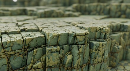 Green gold rock texture. Toned rough mountain surface texture. Crumbled. Close-up. Rocky background with space for design.