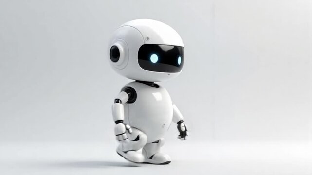 Rendu vid&eacute;o 3D amusant de robot &ndash; cycle de marche. Isol&eacute; sur fond blanc.