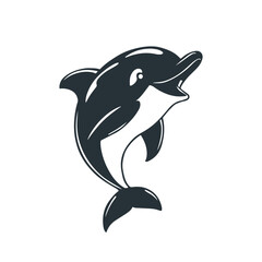 Cute dolphin cartoon, ocean animal illustration, sea life vector, happy marine mammal, black white drawing