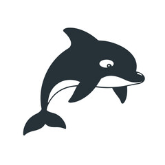 Cute dolphin cartoon, ocean animal illustration, sea life vector, happy marine mammal, black white drawing