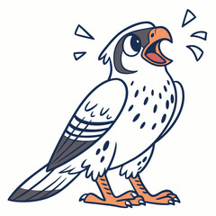 Illustrated bird cries out, featuring white feathers and brown beak, with dark blue outline