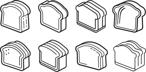 set of toast line art, black outline, vector and illustration, coloring book page line art drawing