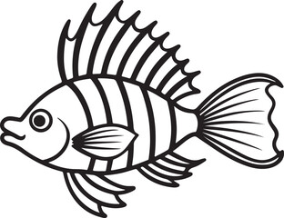 lionfish line art, black outline, vector and illustration, coloring book page line art drawing