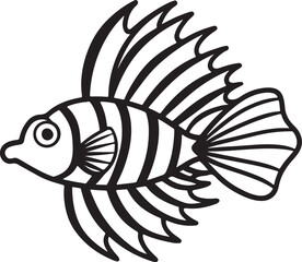 lionfish line art, black outline, vector and illustration, coloring book page line art drawing