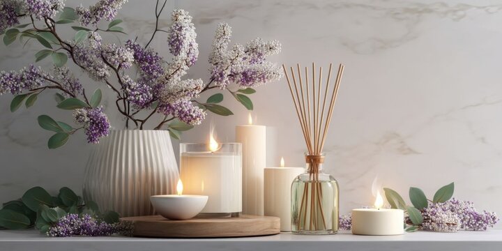 Minimalist Home Decor with Aroma Diffuser and Scented Candles for Relaxing Atmosphere