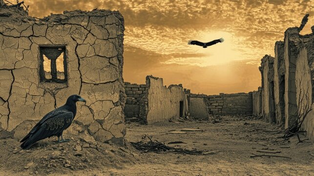 Desert ruins at sunset