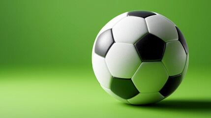 Classic black and white soccer ball on vibrant green background, perfect for sports design, football tournament ads and physical activity themes