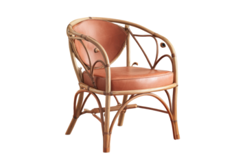 Wicker chair, peach seat isolated on transparent PNG background