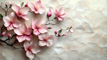 Pink blossoms on textured background, showcasing delicate floral arrangement with a gentle color palette