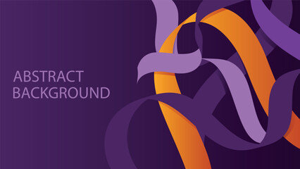 Abstract Aesthetic Banner with wavy ribbon shapes lines in purple and orange colors. Minimalistic banner or landing page background