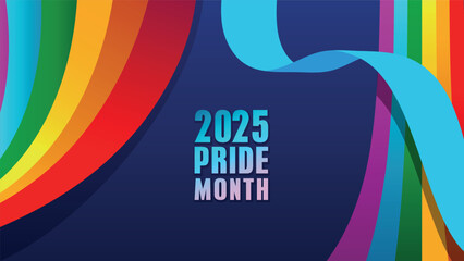 Pride design concept. LGBT Abstract background with Symbols and geometric forms in rainbow colors against blue background. Rainbow community poster for LGBT History Month.