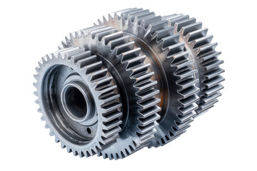 Naklejka premium Metal gears interlocking isolated on transparent PNG background