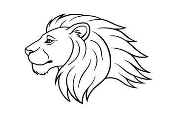 Line art illustration of a lion head and neck in profile.eps