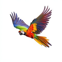 Fototapeta premium Colorful macaw parrot in flight isolated on white background