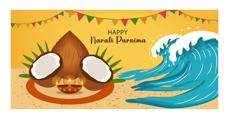 Happy Narali Purnima Sea and Offering Vector Banners-04