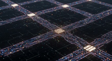 Obraz premium Network Grid Abstract Technology Circuit Board