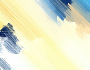 Textured brush strokes of blue, tan, and pale yellow creating a dynamic, diagonal abstract composition