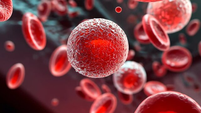 Viral infections seen through microscope. Medical research and biology concept. Model of virus infecting red blood cells.