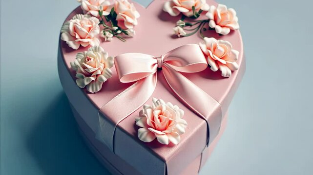 Chocolate heart-shaped candy box with pink flowers, perfect for Valentine's Day or other celebrations.