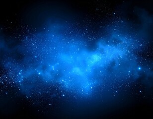 Obraz premium Niebieska mgła lub dym ze świetlistymi punktami, gwiazdami, mgławica, chmury